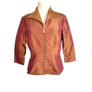 Marisa Baratelli Silk Iridescent Orange Evening Blazer Jacket